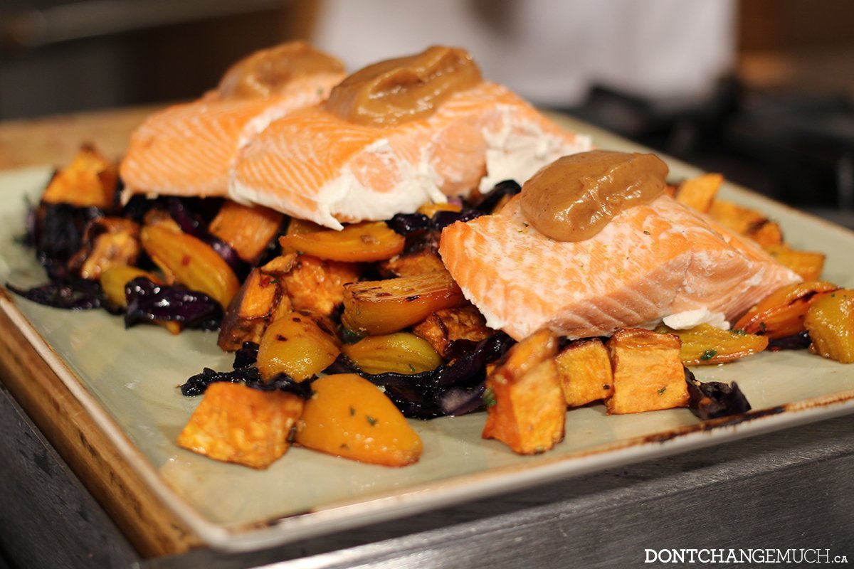 Salmon, roast veggies & special sauce