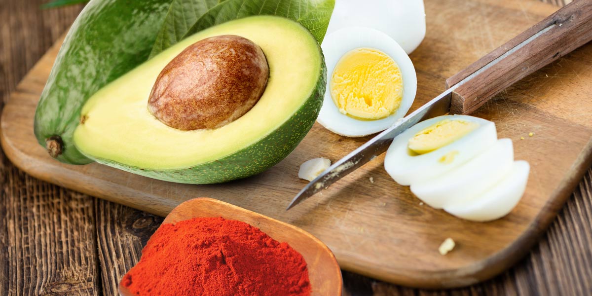 avocado, eggs, and paprika