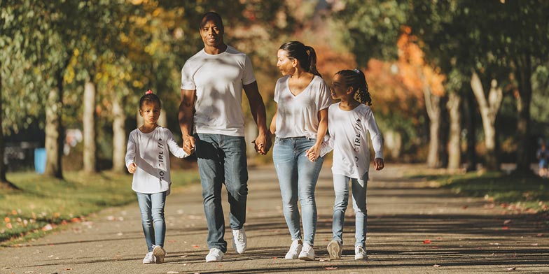 Tommy europe and family going for a walk outdoors