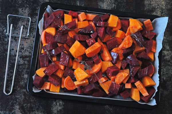 Roasted beets and carrots