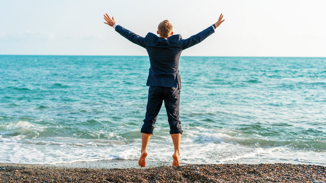 Man reducing stress by jumping