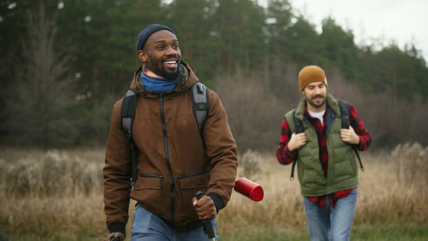 Men hiking and talking